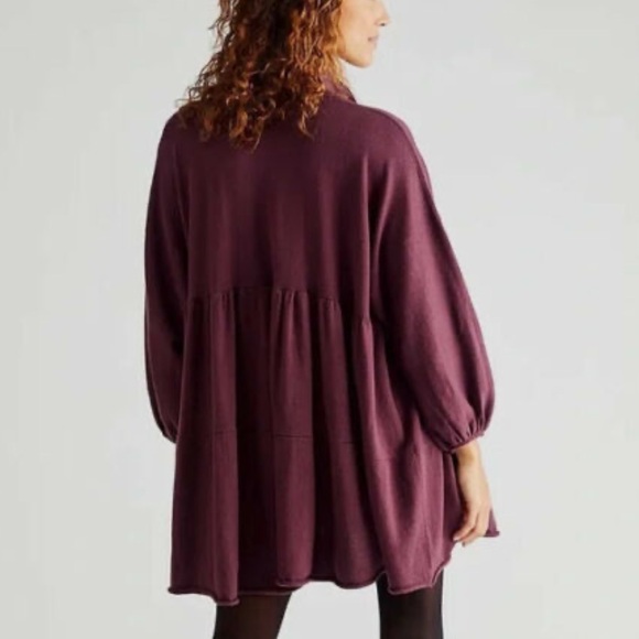Free People Easy Kinda Love Oversized Knitted Romper in Burgundy - Picture 2 of 8